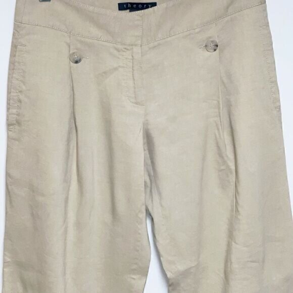 Theory Wide Leg Linen Blend Tan Pants Womens size 29 W - Picture 4 of 7